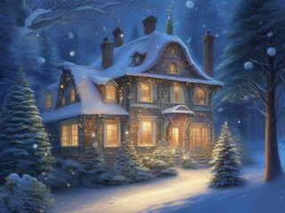 landscape with house and snow