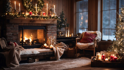 Obraz premium fireplace with christmas decoration