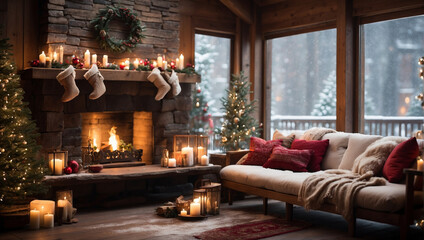fireplace with christmas decoration