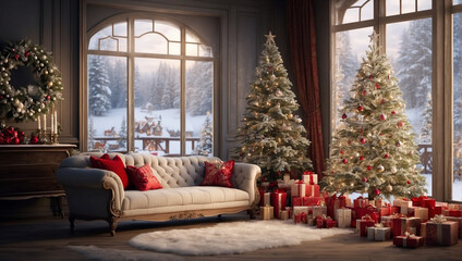 christmas tree with gifts and decorations