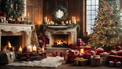 fireplace with christmas decorations