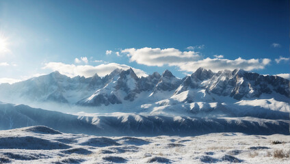 Fototapeta na wymiar Exploring the Majestic Beauty of Snowy Alpine Peaks in a Winter Landscape Adventure