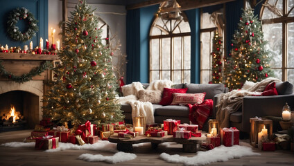 christmas tree with candles and gifts
