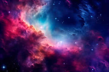 Naklejka premium Colorful nebula and bright stars adorn this vast and mysterious cosmic landscape.