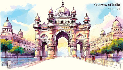 Hand drawn sketch of gate way of India Mumbai Maharashtra India in vector illustration