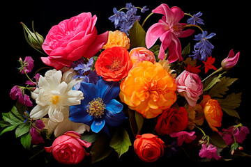 Burst of vivid colors with a variety of spring flowers in full bloom.