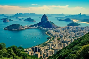 Poster Im Rahmen A view on Rio de Janeiro coast and mountain Sugar loaf from Corcovado mountain © Kal'vān