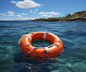 Lifebuoy in the Middle of the Sea or Ocean