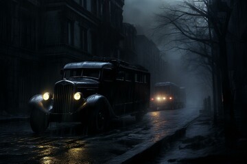 Dark vehicle travelling on the street. Generative AI