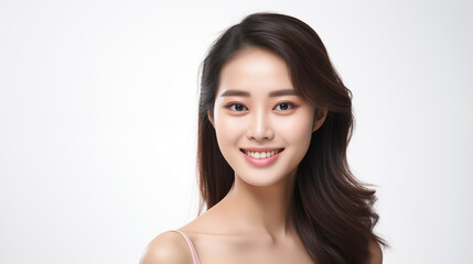 Portrait asian woman Perfect clean fresh skin isolated on white background.