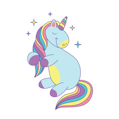 Obraz na płótnie Canvas Cartoon Color Character Unicorn with Mane Concept Flat Design Style. Vector illustration of Mascot Mythology Horse