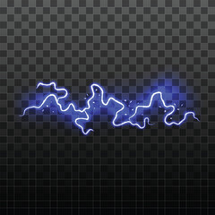 Realistic Detailed 3d Blue Lightning Electric Thunderbolt Symbol of Electrical Power. Vector illustration of Thunderstorm Charge on Sky