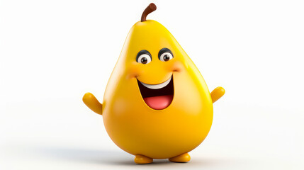 Pear with a cheerful face 3D on a white background.