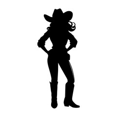 Black silhouette of a cowboy girl, cowgirl on a white background, vector illustration