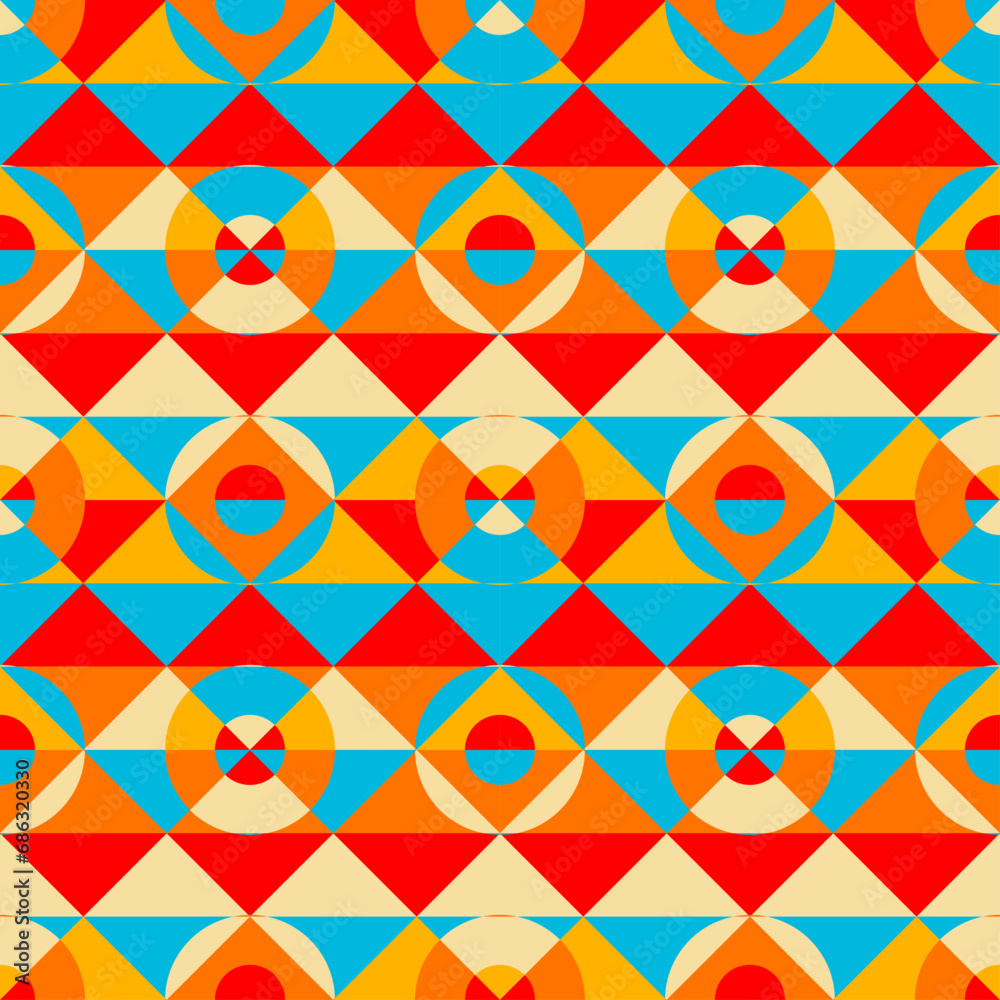 Poster Geometric abstract retro style. Circles pattern. Seamless vector pattern.