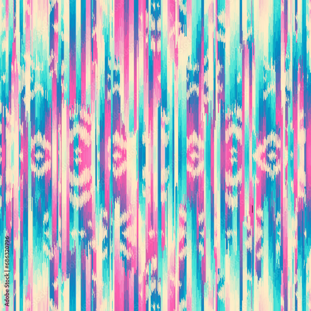 Poster Seamless striped pattern in Aztec style. Folk embroidery.. Aztec ikat style. Seamless vector image. Thin lines