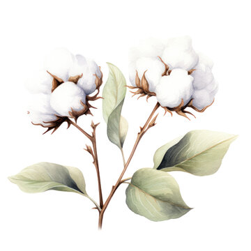 delicate white cotton plant close-up on a white