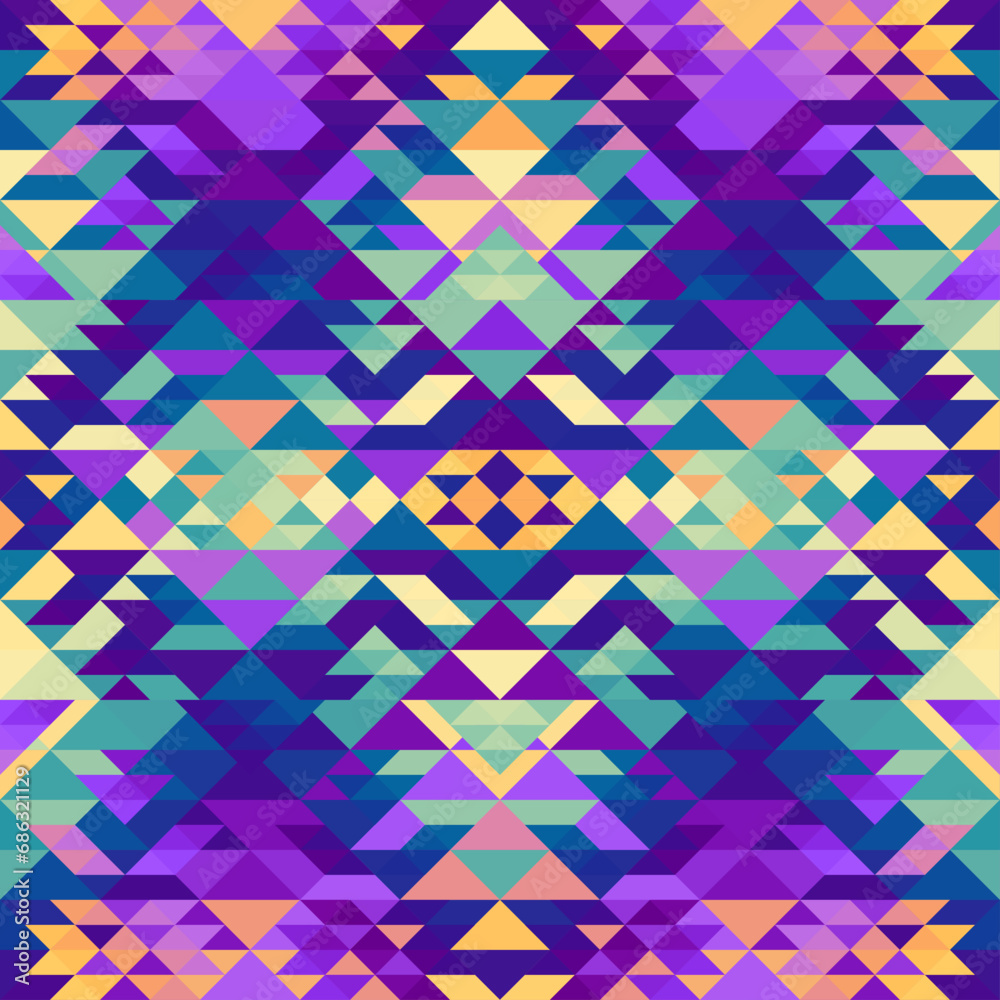 Aufkleber Colorful Aztec Fabric, Wallpaper and Home Decor. Abstract seamless tileable pattern. Triangles aztec background. Vector image.