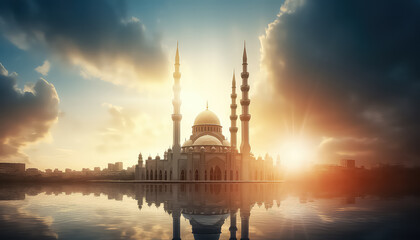 Islamic mosque with beautiful sky, ramadan concept - obrazy, fototapety, plakaty