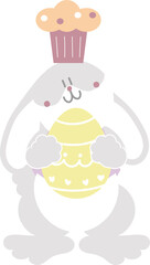 happy easter with bunny rabbit, cupcake and egg, flat png transparent cartoon character design
