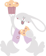 happy easter with bunny rabbit cupcake and cookie, flat png transparent cartoon character design