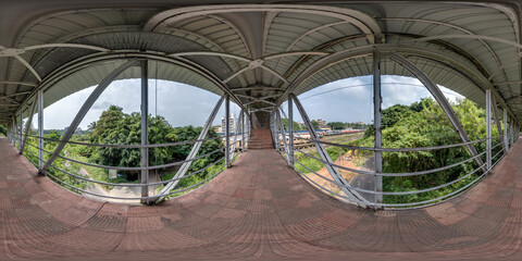 full seamless spherical 360 hdri panorama on iron steel frame construction of pedestrian crossing...