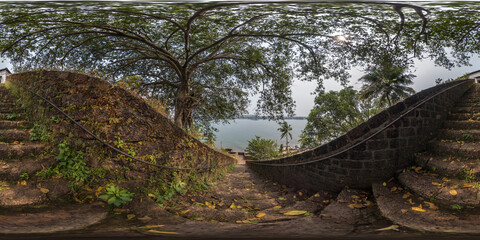 full hdri 360 panorama portuguese defensive abandoned military fortress with stone staircase on...