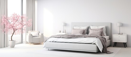 Scandinavian style depicted in a illustration of a bedroom with a white interior