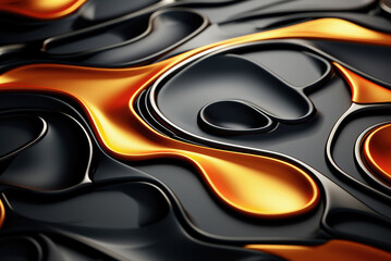 Abstract metallic gold and black background with smooth curved lines for presentations