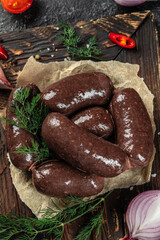 Argentine blood sausages. vertical image. top view. copy space for text