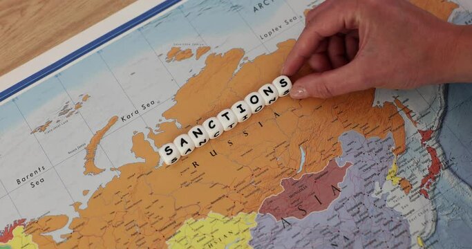 Map of Russia word sanctions and war to Ukraine