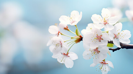 Delicate White Cherry Blossoms on a Windy Spring Day Background