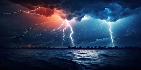 
Intense thunderstorm engulfing the night - Nature's electrifying performance - Dramatic flashes of lightning illuminating the dark sky, capturing the power and awe of the storm