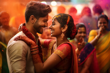 Indian newlyweds dance joyously at their wedding
