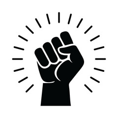 Raised fist icon symbol of victory, strength and solidarity. Empower, courage, strong, power concept. Human hand up in the air. Vector illustration