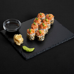 Baked sushi. Asian cuisine. Japanese snacks.