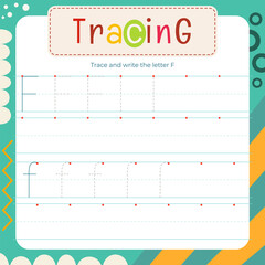 Letter Tracing Flash Card. Letter F uppercase and lowercase. Preschool tracing and handwriting practice for developing writing skills. Vector lined page for kids textbook