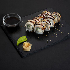 Vegetarian sushi. Japanese food. Japanese snack. Vegetarian food.