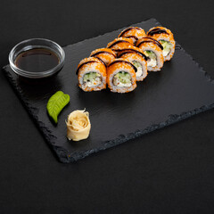 Sushi with caviar Japanese cuisine. Japanese snack.