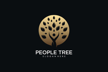 People tree logo design vector with circle concept and creative idea