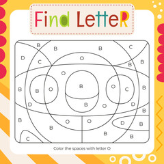 Coloring page for Letter Tracing Book. Color by letter O. Flash card for toddler and teacher. Vector printable page for Activity book