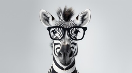 studio portrait of zebra with glasses, isolated on clean background,accessories business concept