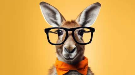 Foto op Plexiglas portrait of kangaroo in stylish glasses, isolated on clean background © Maryna