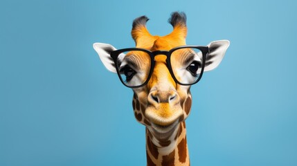 portrait of giraffe in stylish glasses, isolated on clean background - obrazy, fototapety, plakaty