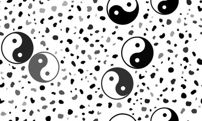 Abstract seamless pattern with yin yang symbols. Creative leopard backdrop. Vector illustration on white background