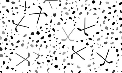Abstract seamless pattern with hockey symbols. Creative leopard backdrop. Illustration on transparent background