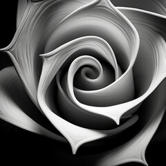 Fotografia de primer plano en blanco y negro de una rosa de papel blanco sobre fondo negro