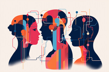 Multicultural community of diverse minds working as a team. Interpersonal relationships and women meeting, connecting, and uniting thoughts. Psychology and female entrepreneurship.