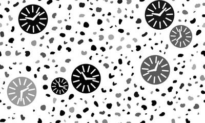 Abstract seamless pattern with clock symbols. Creative leopard backdrop. Vector illustration on white background