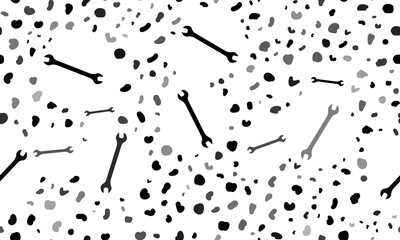 Abstract seamless pattern with wrench symbols. Creative leopard backdrop. Illustration on transparent background